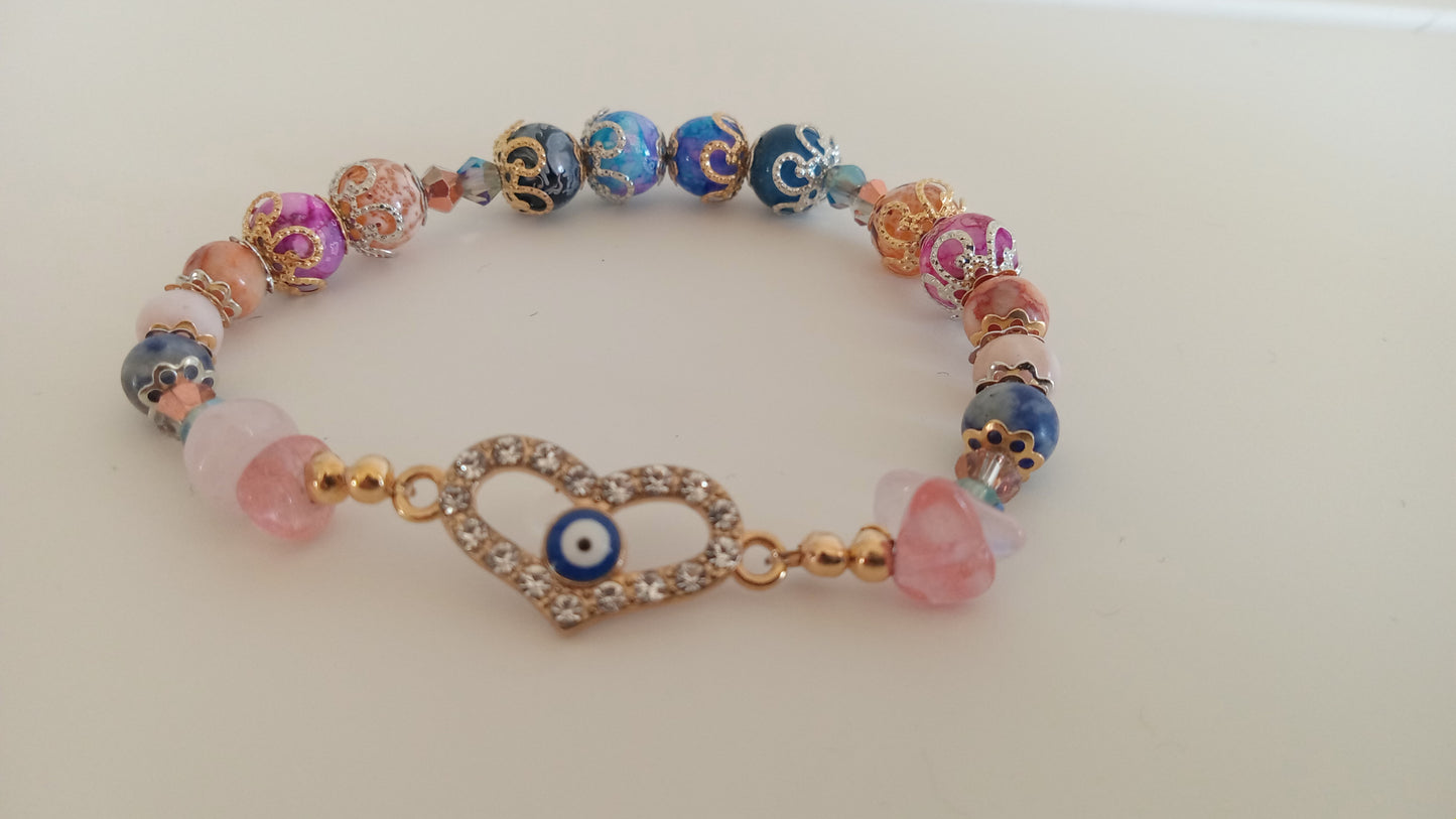 Pink and Blue Stackable Evil Eye Charm Bracelet