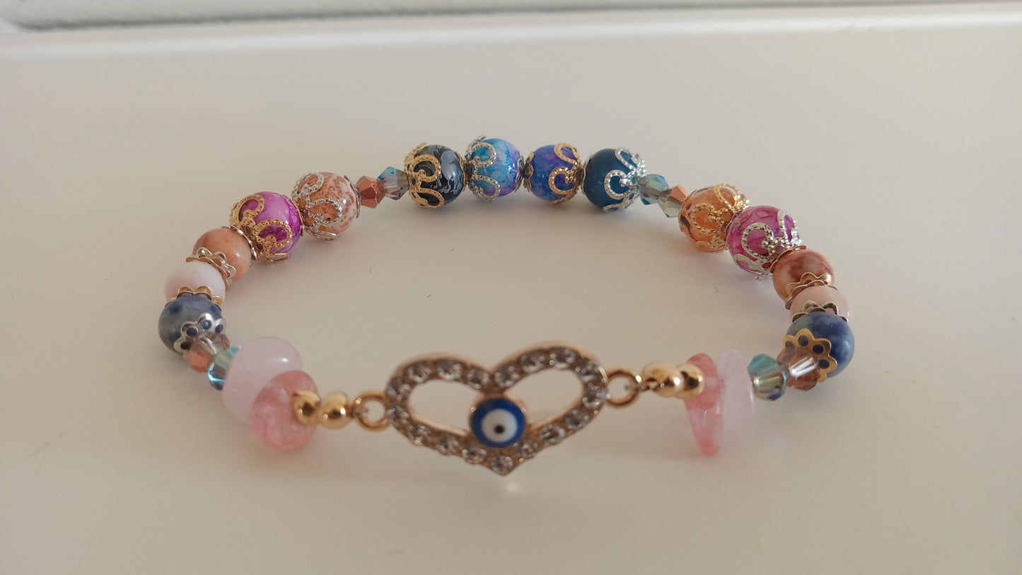 Pink and Blue Stackable Evil Eye Charm Bracelet