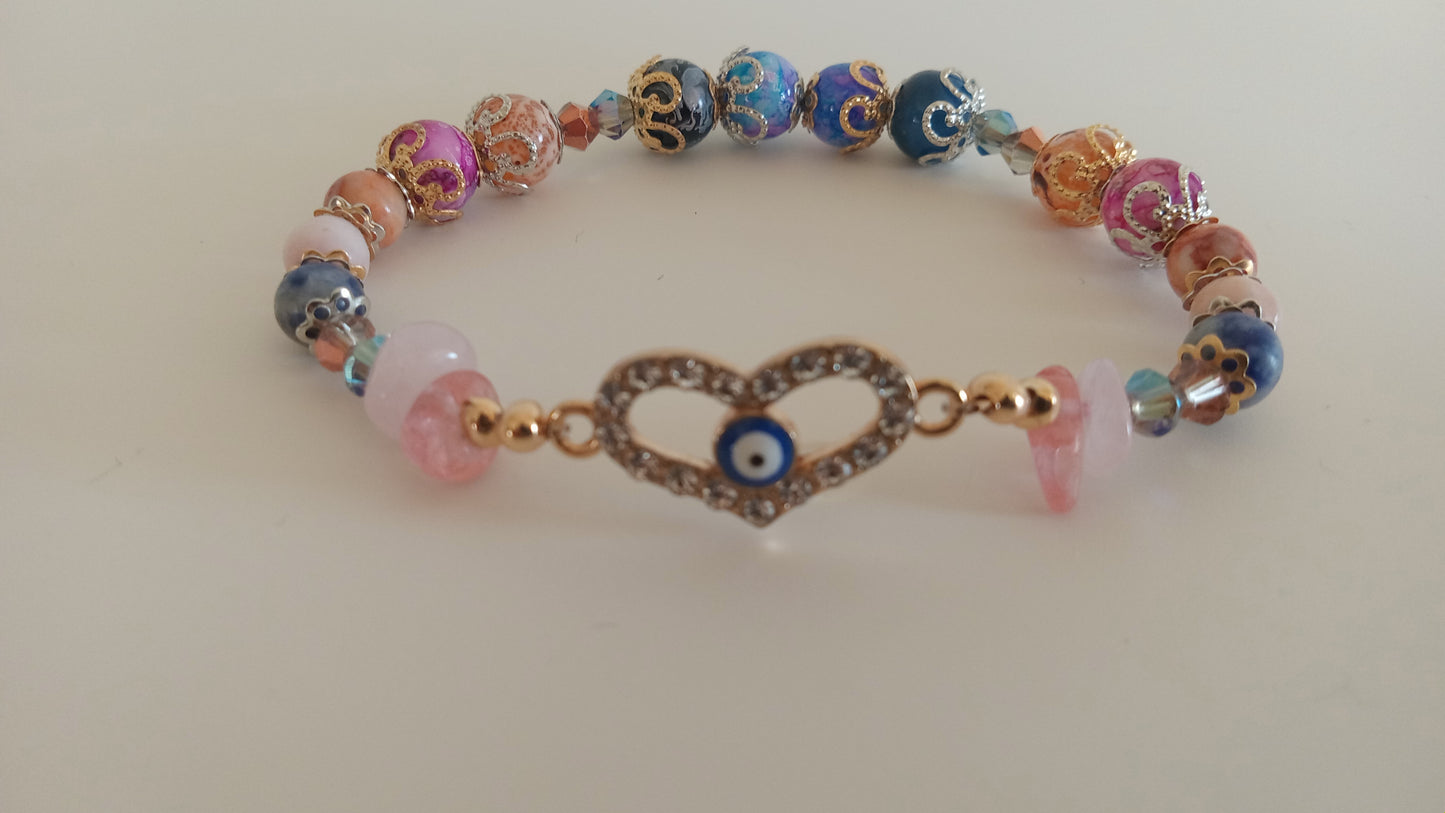 Pink and Blue Stackable Evil Eye Charm Bracelet