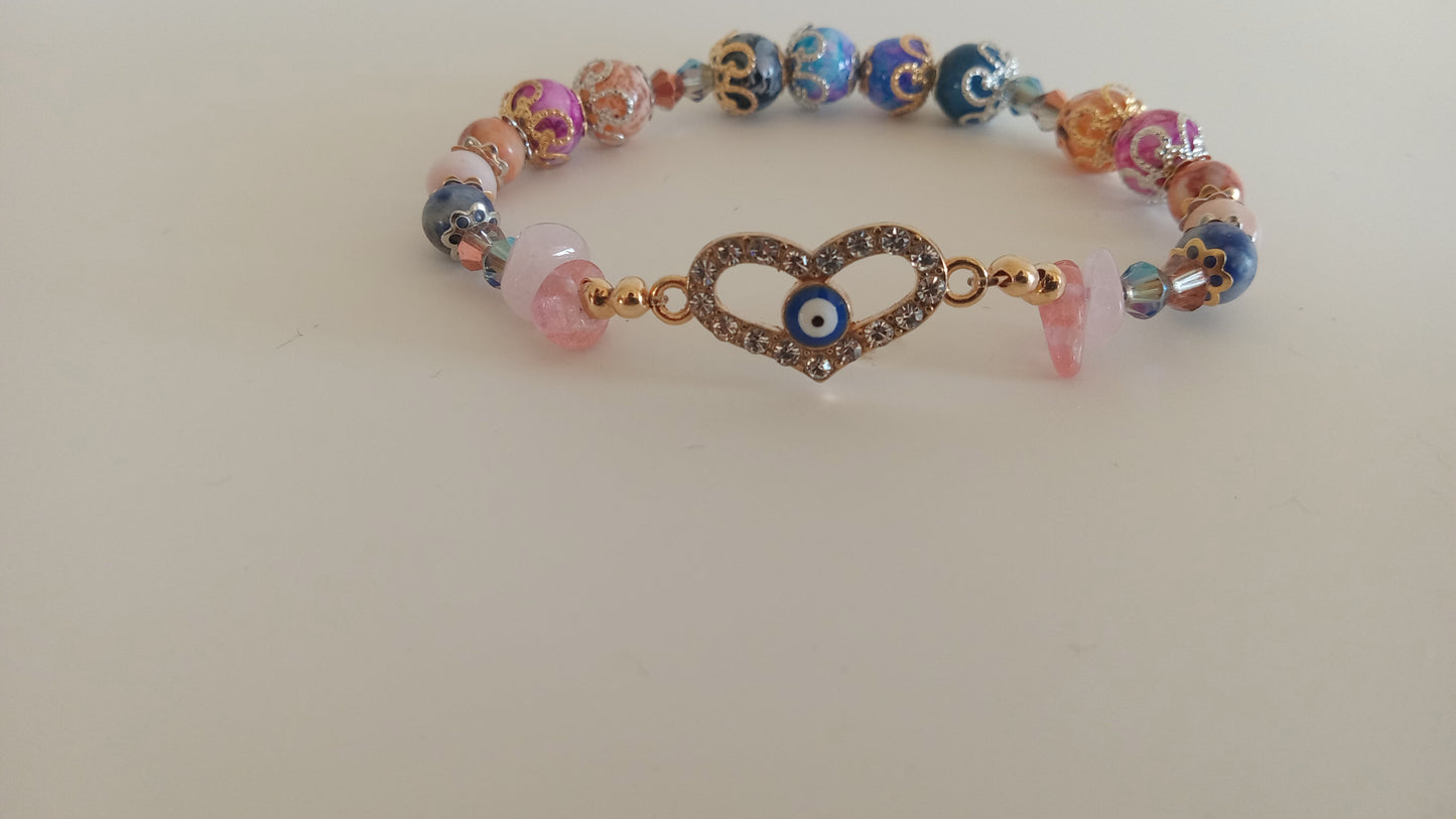 Pink and Blue Stackable Evil Eye Charm Bracelet