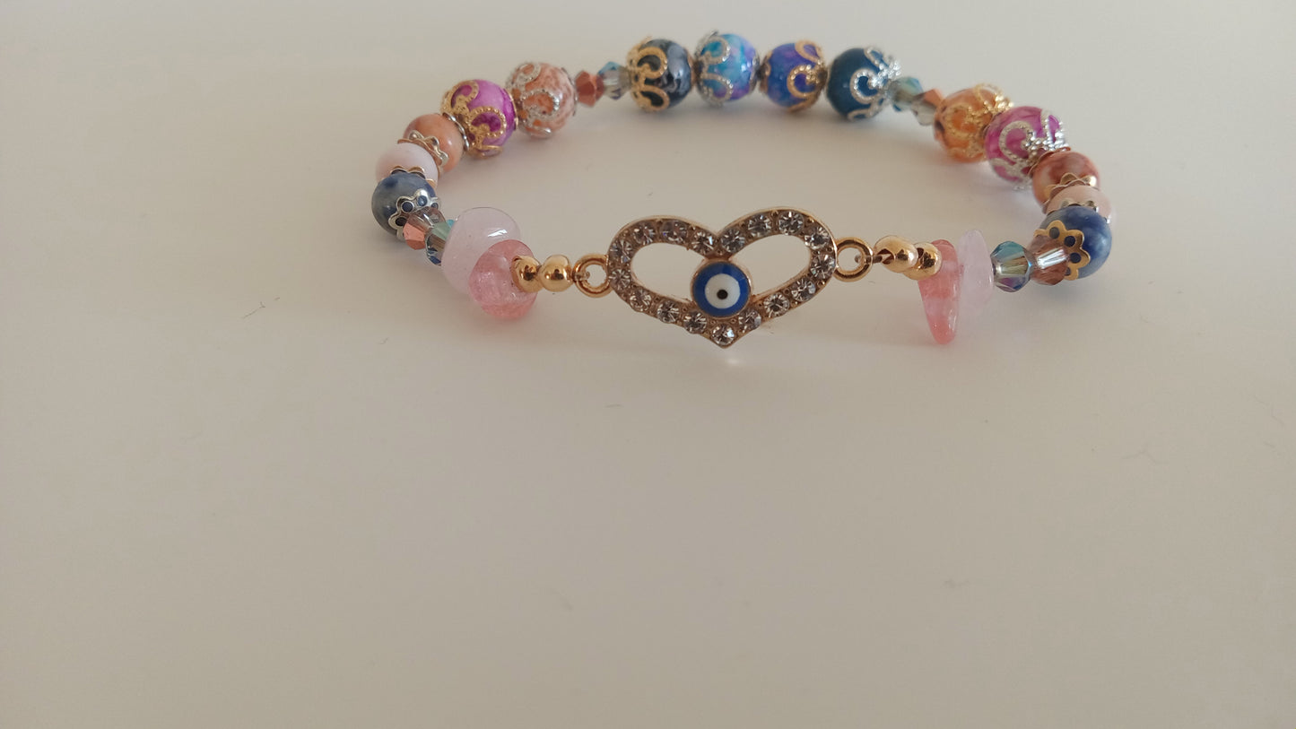 Pink and Blue Stackable Evil Eye Charm Bracelet