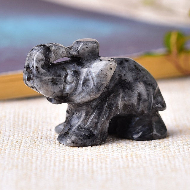 Sacred Moon Candle Co healing crystal elephant stone carved from gray and black polished crystal