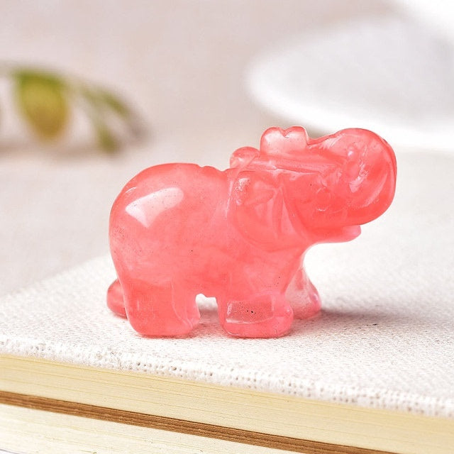 Pink healing crystal elephant stone carved in elephant shape by Sacred Moon Candle Co
