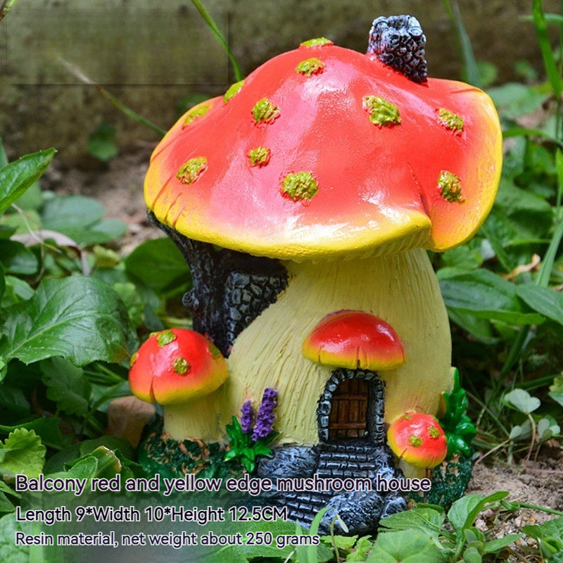 Cottage Core Mushroom House Small Ornaments Moss Micro Landscape Decorations Sculpture Resin Crafts