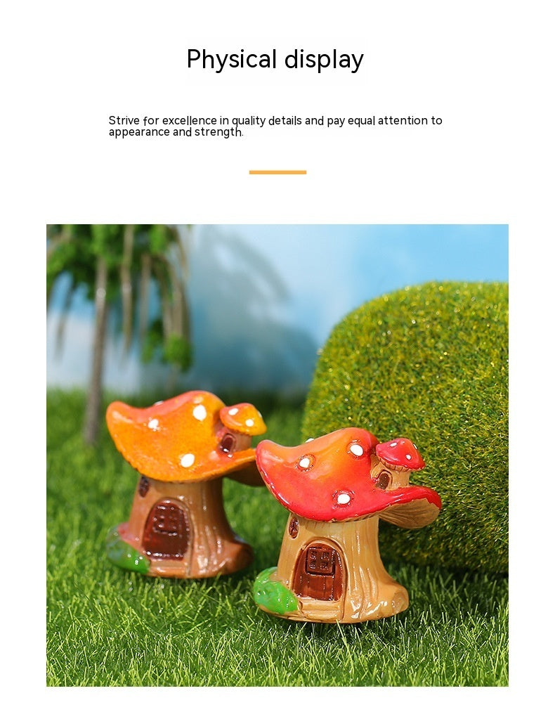 Cottage Core Red and Yellow Creative Mushroom House Resin Crafts Moss Micro Landscape Decorations