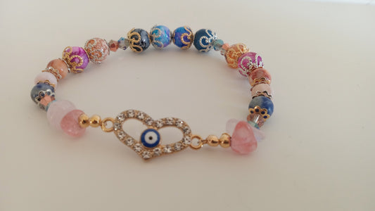 Pink and Blue Stackable Evil Eye Charm Bracelet