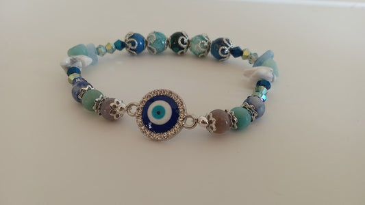 Stackable Blue and White Evil Eye Charm Bracelet