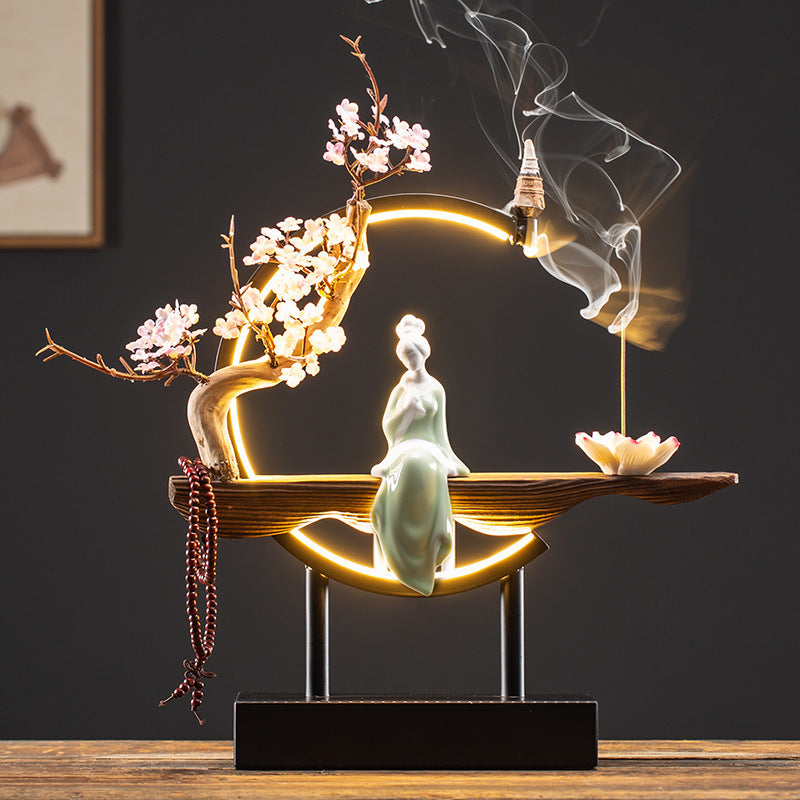 Waterfall Backflow Incense Burner Ladies Incense Stick Holder Buddha Home Decoration Elk Ceramic Censer With 20 Incense Cones