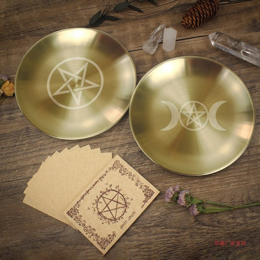 14cm Three-phase Moon Pentagram Decoration Metal Candlestick Table Tarot Ceremony Meditation Peripheral Altar Steel Plate