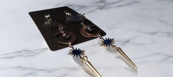 Celestial Sunburst and Moon Spiked Earrings