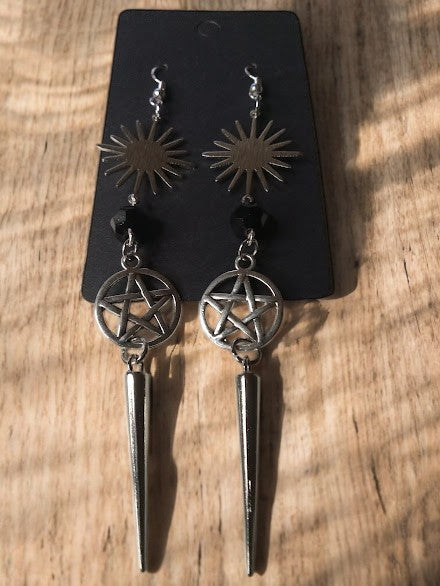 Sunburst and Pentacle Spiked Earrings