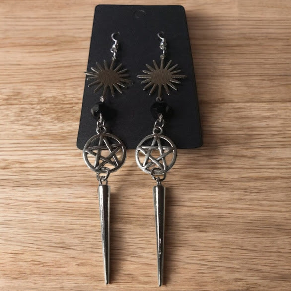 Sunburst and Pentacle Spiked Earrings