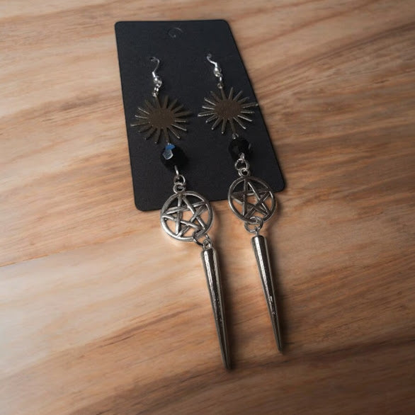 Sunburst and Pentacle Spiked Earrings