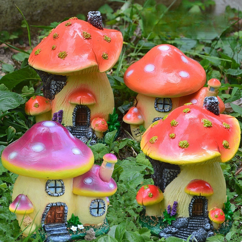 Cottage Core Mushroom House Small Ornaments Moss Micro Landscape Decorations Sculpture Resin Crafts