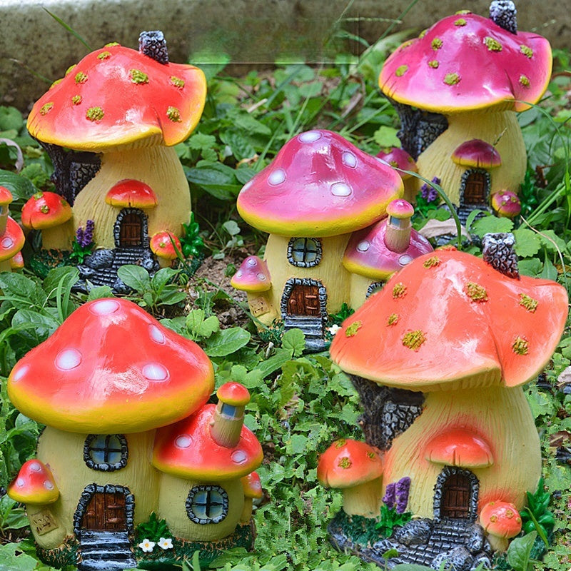 Cottage Core Mushroom House Small Ornaments Moss Micro Landscape Decorations Sculpture Resin Crafts