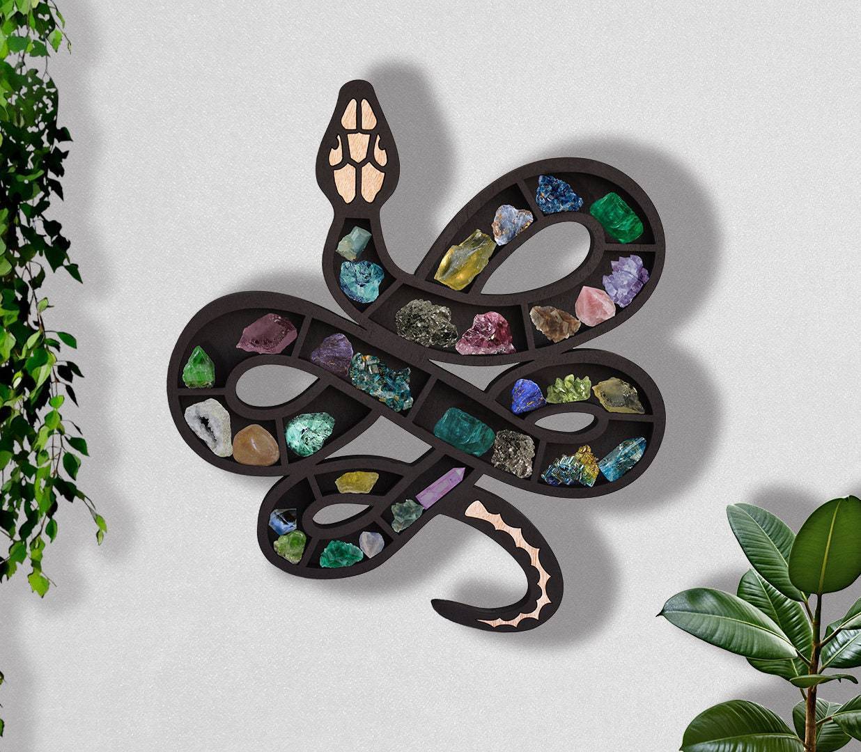 Wooden Snake/ Cat Crystal Shelves