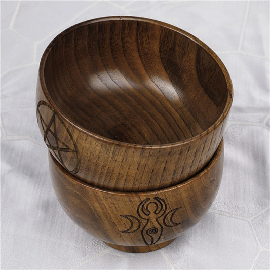 Pentagram Wooden Bowl With Three-phase Moon Goddess Storage Bowl Altar Decoration