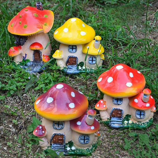 Cottage Core Mushroom House Small Ornaments Moss Micro Landscape Decorations Sculpture Resin Crafts