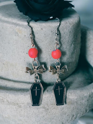 Death is a Gift Coffin and Bow Dangle Earrings