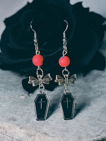 Death is a Gift Coffin and Bow Dangle Earrings