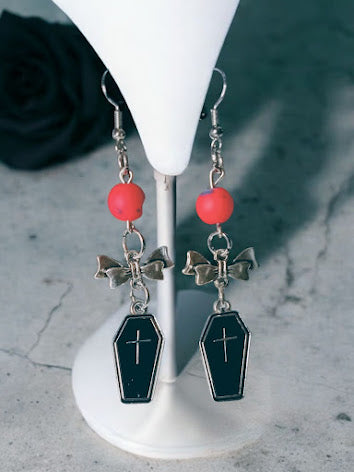 Death is a Gift Coffin and Bow Dangle Earrings