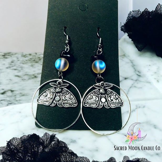 Aura Glow Celestial Moth Dangle Earrings