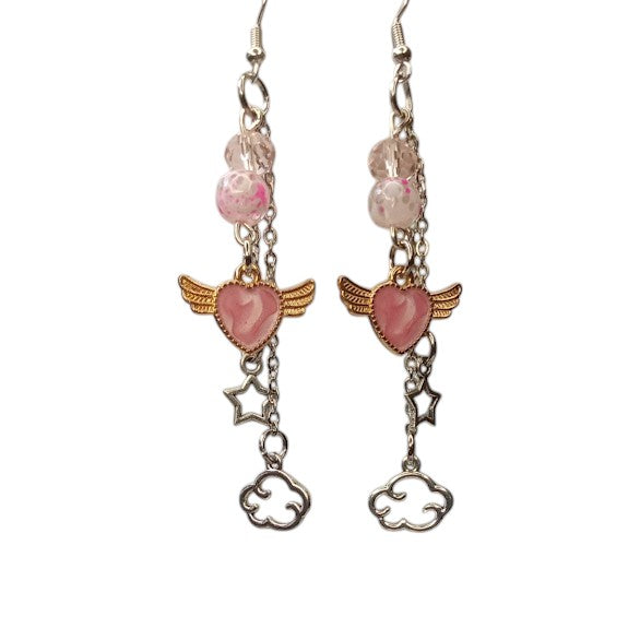 Celestial Flying Heart Dangle Earrings