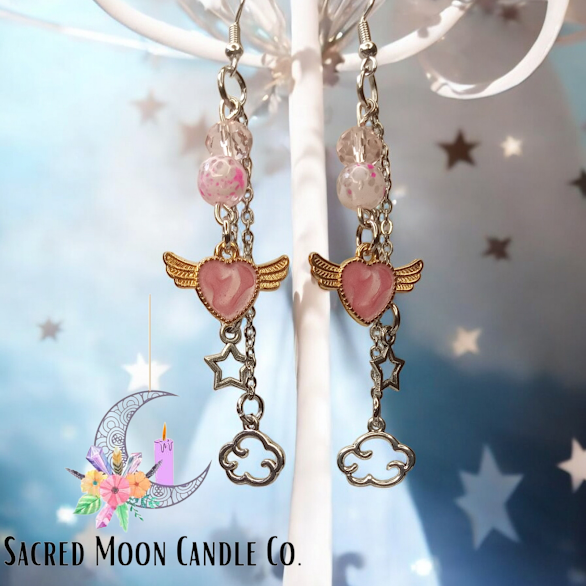 Celestial Flying Heart Dangle Earrings