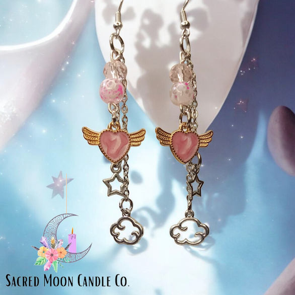 Celestial Flying Heart Dangle Earrings