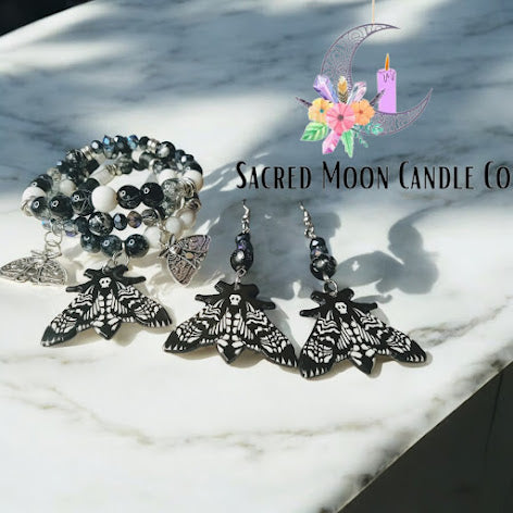 Lunar Moth Bracelet, Earring and Double Necklace Set