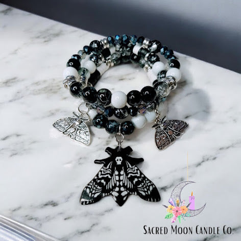 Lunar Moth Bracelet, Earring and Double Necklace Set