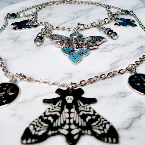 Lunar Moth Bracelet, Earring and Double Necklace Set