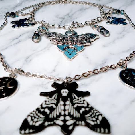 Lunar Moth Bracelet, Earring and Double Necklace Set