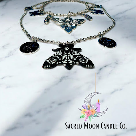 Lunar Moth Bracelet, Earring and Double Necklace Set