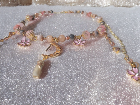Sakura Blossom and Crescent Moon Pendant Choker