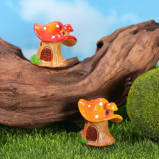 Cottage Core Red and Yellow Creative Mushroom House Resin Crafts Moss Micro Landscape Decorations