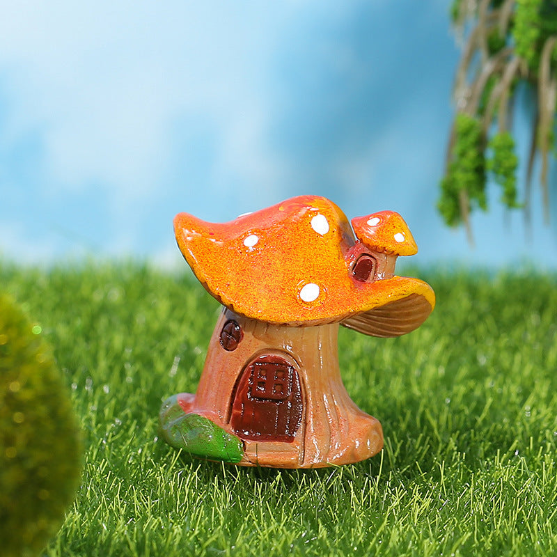 Cottage Core Red and Yellow Creative Mushroom House Resin Crafts Moss Micro Landscape Decorations